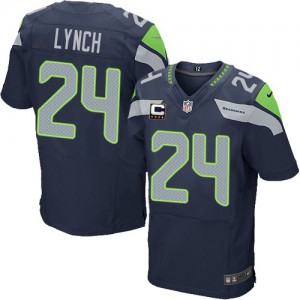 Hommes Nike Seattle Seahawks # 24 Marshawn Lynch élite bleu acier équipe couleur C Patch NFL Maillot Magasin