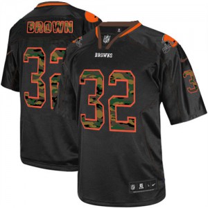 Hommes Nike Cleveland Browns # 32 Jim Brown Élite noire Camo Fashion NFL Maillot Magasin
