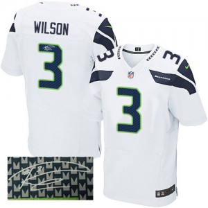 Hommes Nike Seattle Seahawks # 3 Russell Wilson Élite blanc dédicacée NFL Maillot Magasin