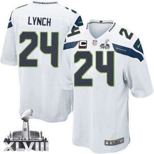 Jeunesse Nike Seattle Seahawks # 24 Marshawn Lynch Élite blanc C Patch Super Bowl XLVIII NFL Maillot Magasin
