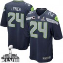 Youth Nike Seattle Seahawks &24 Marshawn Lynch Elite Steel Blue Team Color C Patch Super Bowl XLVIII NFL Jersey