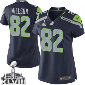 Femmes Nike Seattle Seahawks # 82 Luc Willson Élite bleu acier équipe couleur Super Bowl XLVIII NFL Maillot Magasin