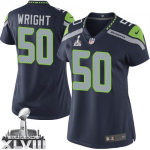 Femmes Nike Seattle Seahawks # 50 K.J. Wright élite bleu acier équipe couleur Super Bowl XLVIII NFL Maillot Magasin