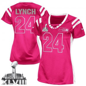 Femmes Nike Seattle Seahawks # 24 Marshawn Lynch élite rose lui projet Shimmer Superbowl XLVIII NFL Maillot Magasin