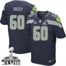 Men Nike Seattle Seahawks &60 Max Unger Elite Steel Blue Team Color C Patch Super Bowl XLVIII NFL Jersey