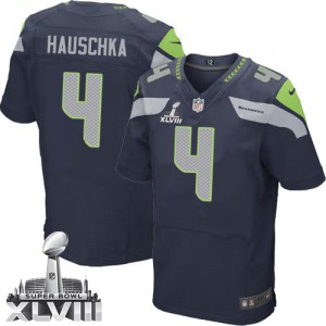 Hommes Nike Seattle Seahawks # 4 Steven Hauschka Élite bleu acier équipe couleur Super Bowl XLVIII NFL Maillot Magasin