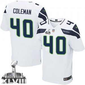 Hommes Nike Seattle Seahawks # 40 Derrick Coleman Élite blanc Super Bowl XLVIII NFL Maillot Magasin