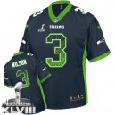 Men Nike Seattle Seahawks &3 Russell Wilson Elite Steel Blue Drift Fashion Super Bowl XLVIII NFL Jersey