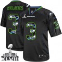 Men Nike Seattle Seahawks &3 Russell Wilson Elite New Lights Out Black Super Bowl XLVIII NFL Jersey