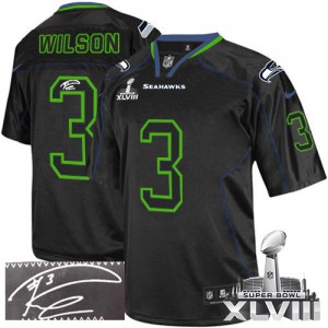 Hommes Nike Seattle Seahawks # 3 Noir Lights Out de Russell Wilson Élite dédicacé Super Bowl XLVIII NFL Maillot Magasin Hommes Nike Seattle Seahawks # 3 Noir Lights Out de Russell Wilson Élite dédicacé Super Bowl XLVIII NFL Maillot Magasin
