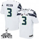 Men Nike Seattle Seahawks &3 Russell Wilson Elite White C Patch Super Bowl XLVIII NFL Jersey