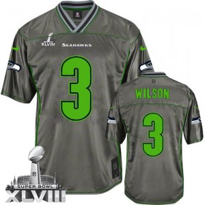 Hommes Nike Seattle Seahawks # 3 Russell Wilson Élite gris Vapor Super Bowl XLVIII NFL Maillot Magasin