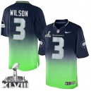Men Nike Seattle Seahawks &3 Russell Wilson Elite Navy/Green Fadeaway Super Bowl XLVIII NFL Jersey