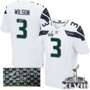Men Nike Seattle Seahawks &3 Russell Wilson Elite White Autographed Super Bowl XLVIII NFL Jersey