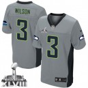Men Nike Seattle Seahawks &3 Russell Wilson Elite Grey Shadow Super Bowl XLVIII NFL Jersey