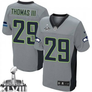 Hommes Nike Seattle Seahawks # 29 Earl Thomas III Élite gris ombre Superbowl XLVIII NFL Maillot Magasin