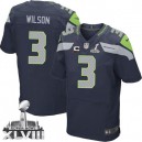 Men Nike Seattle Seahawks &3 Russell Wilson Elite Steel Blue Team Color C Patch Super Bowl XLVIII NFL Jersey