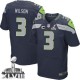 Men Nike Seattle Seahawks &3 Russell Wilson Elite Steel Blue Team Color C Patch Super Bowl XLVIII NFL Jersey