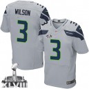Men Nike Seattle Seahawks &3 Russell Wilson Elite Grey Alternate Super Bowl XLVIII NFL Jersey