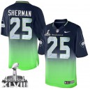 Men Nike Seattle Seahawks &25 Richard Sherman Elite Navy/Green Fadeaway Super Bowl XLVIII NFL Jersey