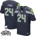 Men Nike Seattle Seahawks &24 Marshawn Lynch Elite Steel Blue Team Color Super Bowl XLVIII NFL Jersey