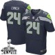 Men Nike Seattle Seahawks &24 Marshawn Lynch Elite Steel Blue Team Color C Patch Super Bowl XLVIII NFL Jersey