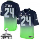 Men Nike Seattle Seahawks &24 Marshawn Lynch Elite Navy/Green Fadeaway Super Bowl XLVIII NFL Jersey