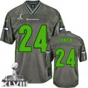 Men Nike Seattle Seahawks &24 Marshawn Lynch Elite Grey Vapor Super Bowl XLVIII NFL Jersey