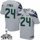 Men Nike Seattle Seahawks &24 Marshawn Lynch Elite Grey Alternate C Patch Super Bowl XLVIII NFL Jersey