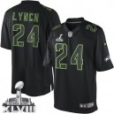 Men Nike Seattle Seahawks &24 Marshawn Lynch Elite Black Impact Super Bowl XLVIII NFL Jersey