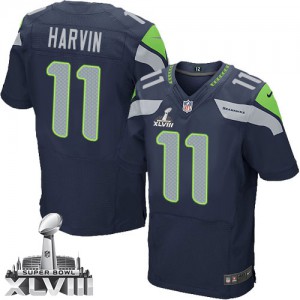 Hommes Nike Seattle Seahawks # 11 Percy Harvin Élite bleu acier équipe couleur Super Bowl XLVIII NFL Maillot Magasin