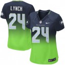 Women Nike Seattle Seahawks &24 Marshawn Lynch Elite Navy/Green Fadeaway NFL Jersey