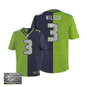 Hommes Nike Seattle Seahawks # 3 Russell Wilson Élite Team/vert deux tonnes dédicacée NFL Maillot Magasin