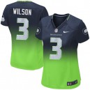Women Nike Seattle Seahawks &3 Russell Wilson Elite Navy/Green Fadeaway NFL Jersey