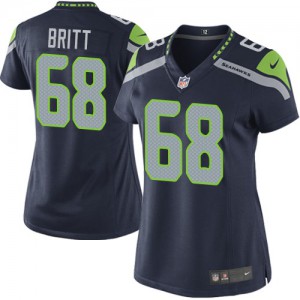 Femmes Nike Seattle Seahawks # 68 Justin Britt Élite bleu acier équipe NFL Maillot Magasin de couleur