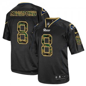 Hommes Nike St. Louis Rams # 8 Sam Bradford Élite noire Camo Fashion NFL Maillot Magasin