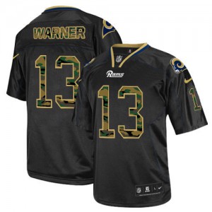 Hommes Nike St. Louis Rams # 13 Kurt Warner Élite noire Camo Fashion NFL Maillot Magasin