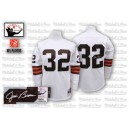 Mitchell And Ness Cleveland Browns &32 Jim Brown White Authentic Throwback Autographed NFL Jersey