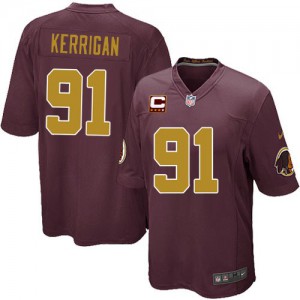 Jeunesse Nike Washington Redskins # 91 Ryan Kerrigan élite Bourgogne rouge/or numéro remplaçant 80e anniversaire C Patch NFL