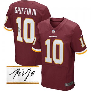 Hommes Nike Washington Redskins # 10 Élite de couleur Bourgogne rouge de l'équipe Robert Griffin III dédicacée NFL Maillot Magas