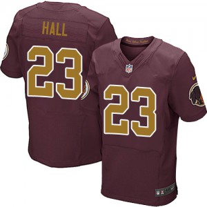 Hommes Nike Washington Redskins # 23 DeAngelo Hall élite Bourgogne rouge/or nombre alternent 80e anniversaire NFL Maillot Magasi