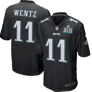 Hommes Philadelphia Eagles Carson Wentz Nike Noir Super Bowl IIL Bound patch Jeu Événement maillots