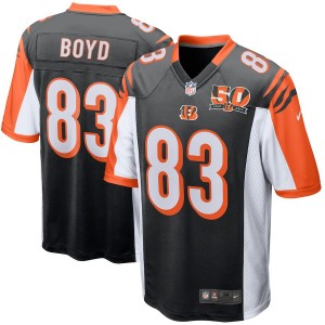 Cincinnati Bengals Tyler Boyd Nike de hommes noir 50e anniversaire Patch jeu maillots