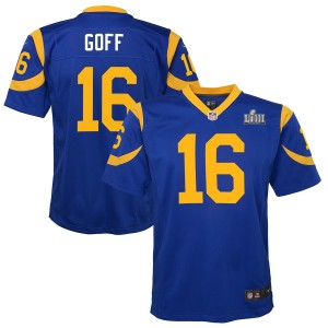 Enfants Los Angeles Rams Jared Goff Nike Royal Super Bowl LIII lié maillot de jeu