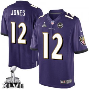 Jeunesse Nike Baltimore Ravens # 12 Jacoby Jones élite équipe Purple couleur Super Bowl XLVII NFL Maillot Magasin