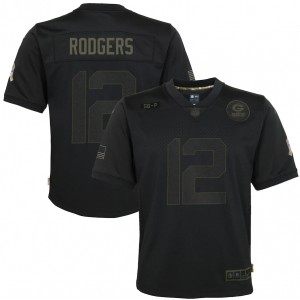 Aaron Rodgers Green Bay Packers Nike Enfants 2020 Salute to Service Jeu Maillot – Noir