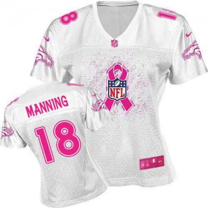 Femmes Nike Denver Broncos # 18 Peyton Manning élite blanc 2012 Breast Cancer Awareness NFL Maillot Magasin