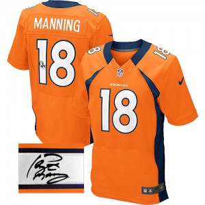 Hommes Nike Denver Broncos # 18 Élite de couleur Orange équipe Peyton Manning dédicacée NFL Maillot Magasin