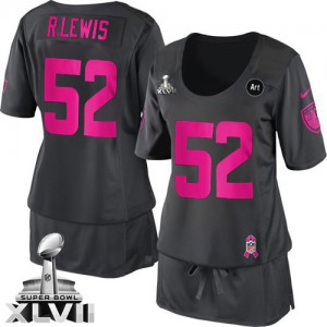 Femmes Nike Baltimore Ravens # 52 sensibilisation au Cancer mammaire gris foncé Ray Lewis Élite Super Bowl XLVII NFL Maillot Mag