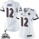 Women Nike Baltimore Ravens &12 Jacoby Jones Elite White Super Bowl XLVII NFL Jersey